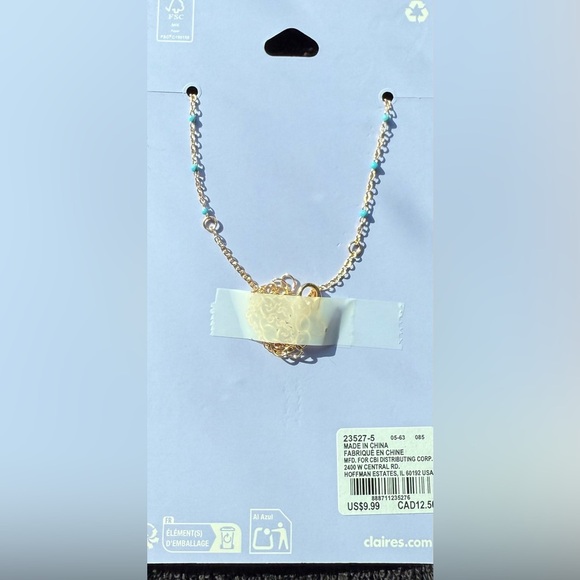 Claire's Gold-tone Necklace with Green Fish Pendant and Turquoise Beads - Picture 7 of 8